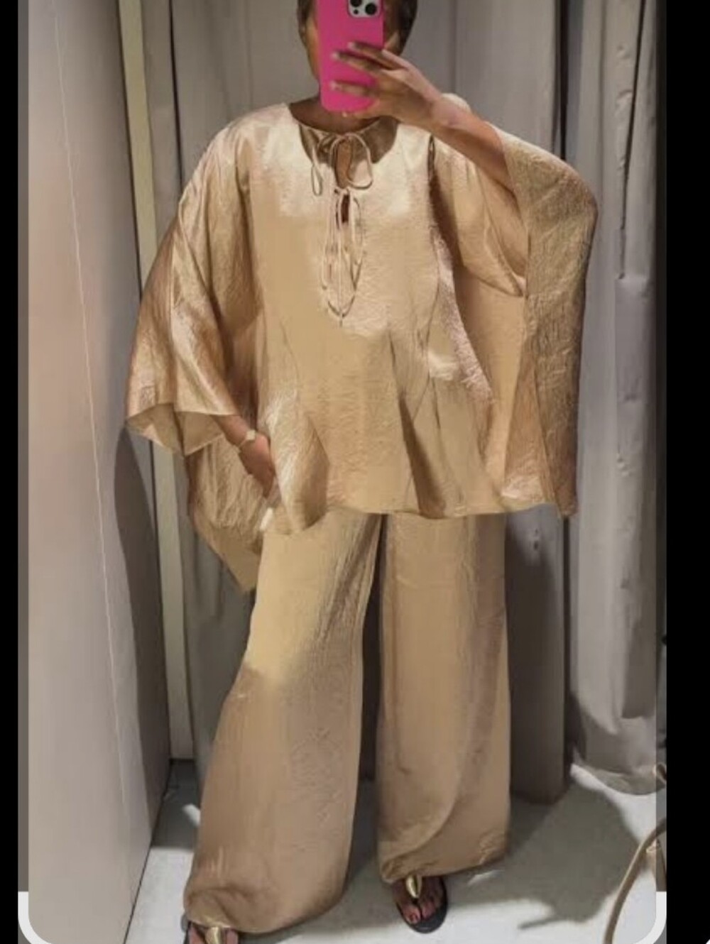 ZARA Set 2pc  SATIN WIDE LEG PANTS AND CAPE SHIRT  SIZE S